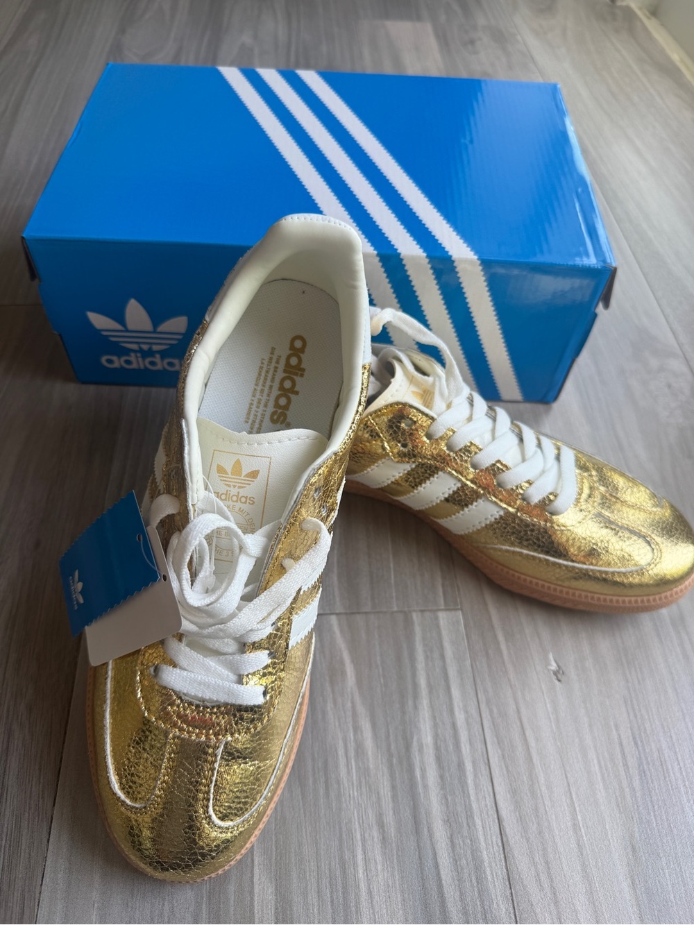 adidas Samba Metallic Gold and White Sneakers unisex 8M/9.5W - Picture 2 of 5